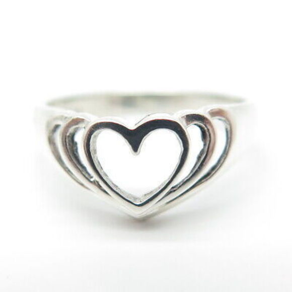 925 Sterling Silver Vintage Open Heart Ring Size 6.25 - Picture 3 of 8